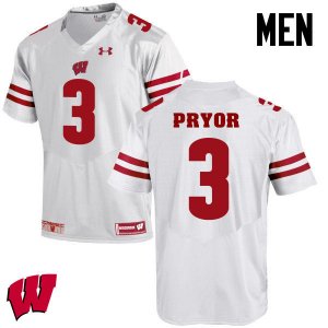 Men's Wisconsin Badgers NCAA #3 Kendric Pryor White Authentic Under Armour Stitched College Football Jersey SA31C08GD